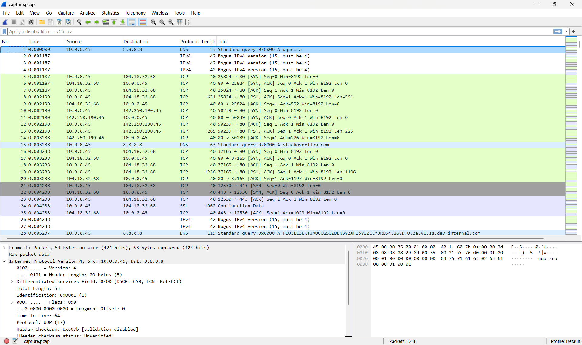 Capture du challenge 2 dans Wireshark